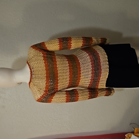 ASHLEY Y2k Striped Metallic Open Crochet Peekaboo Sweater - Picture 6 of 8